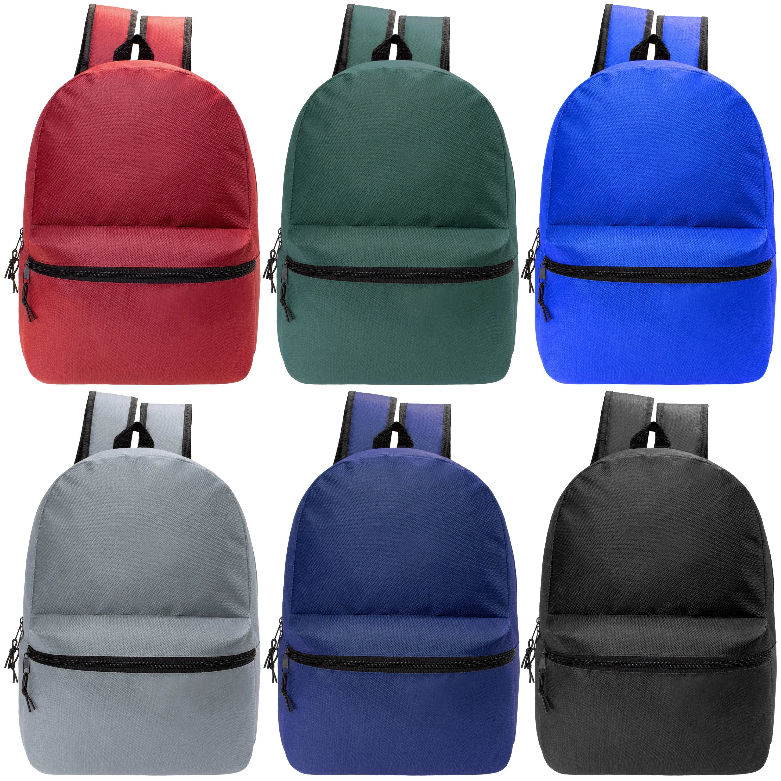 12 Basic 18.5" Backpacks in 6 Assorted Colors & Your Choice of 12 Bulk Hygiene Kits - Wholesale Care Package: Homeless, Emergency, Charity