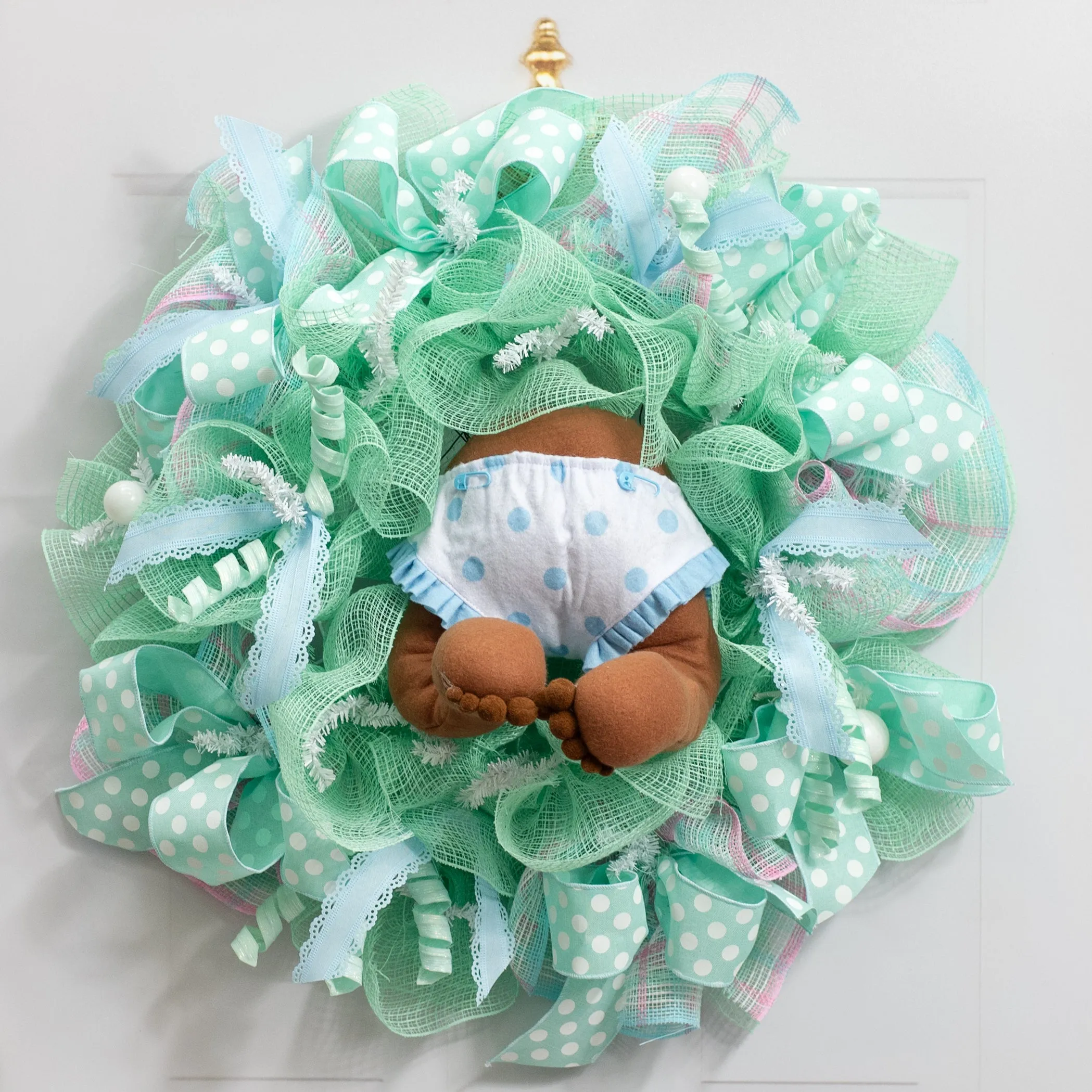 12" Dark Skin Baby Bottom Wreath Accent: Blue