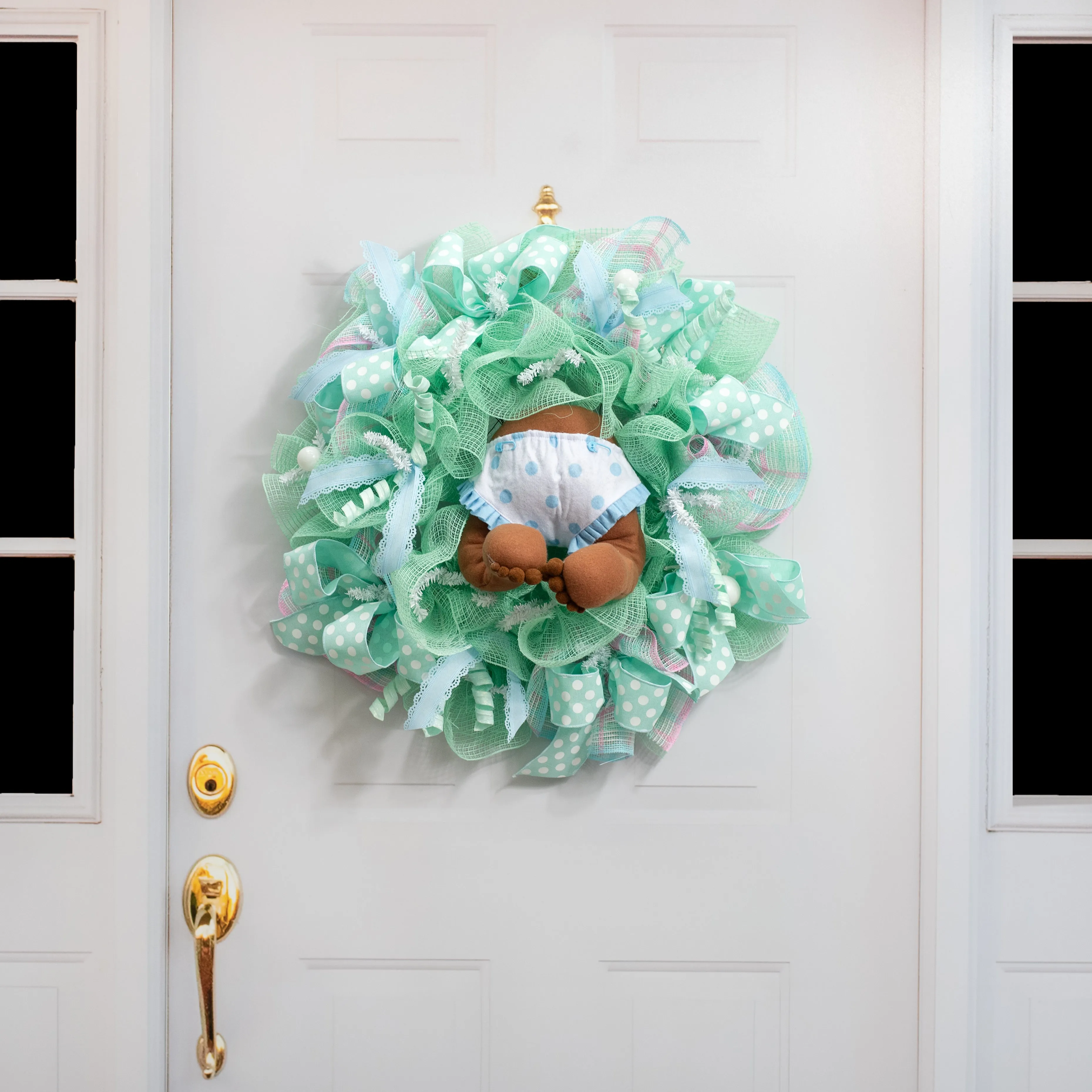 12" Dark Skin Baby Bottom Wreath Accent: Blue