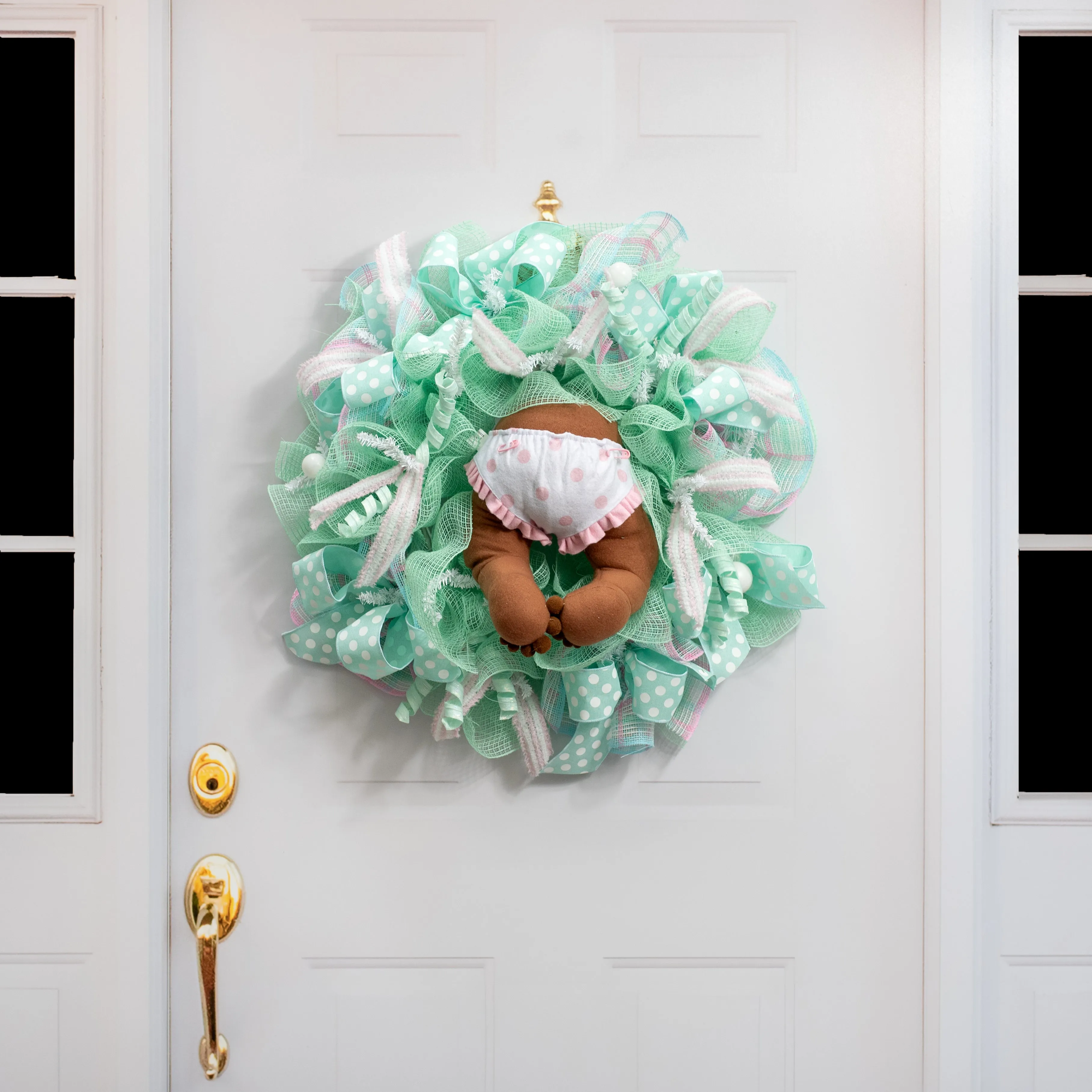 12" Dark Skin Baby Bottom Wreath Accent: Pink