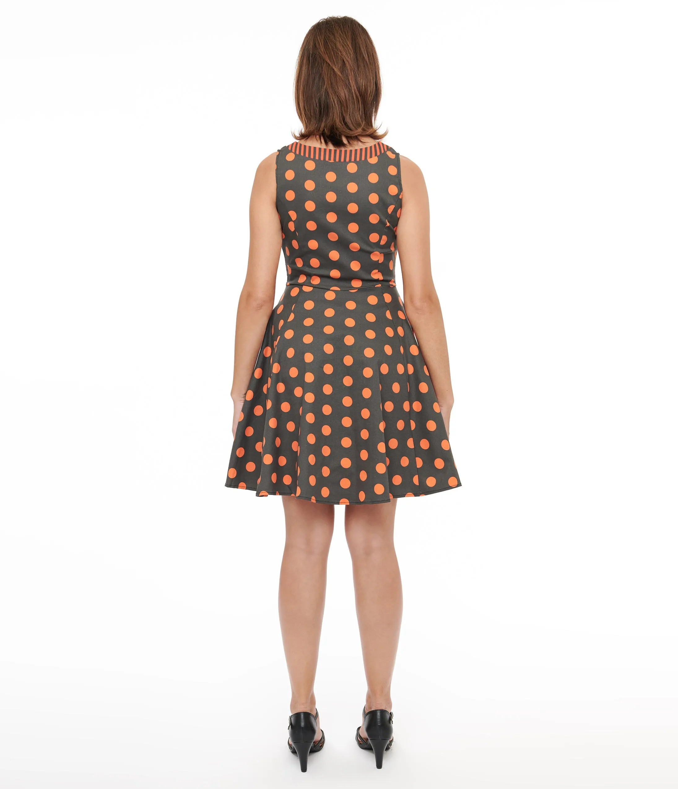 1950s Black & Orange Polka Dot Fit & Flare Dress