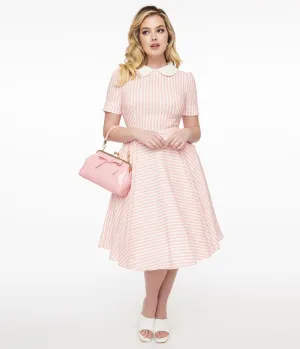 1950s Pink & White Striped Brielle Swing Dress