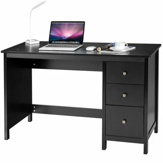 3-Drawer Home Office Study Computer Desk with Spacious Desktop-Black