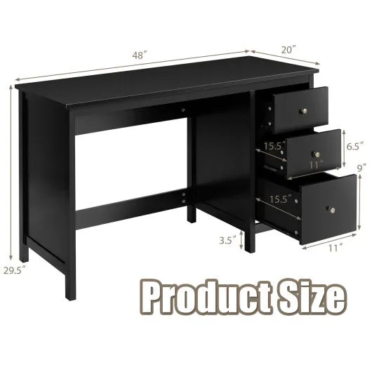 3-Drawer Home Office Study Computer Desk with Spacious Desktop-Black