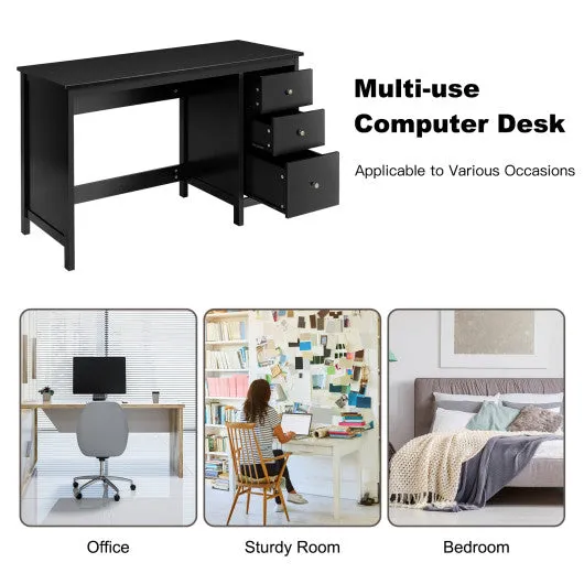 3-Drawer Home Office Study Computer Desk with Spacious Desktop-Black