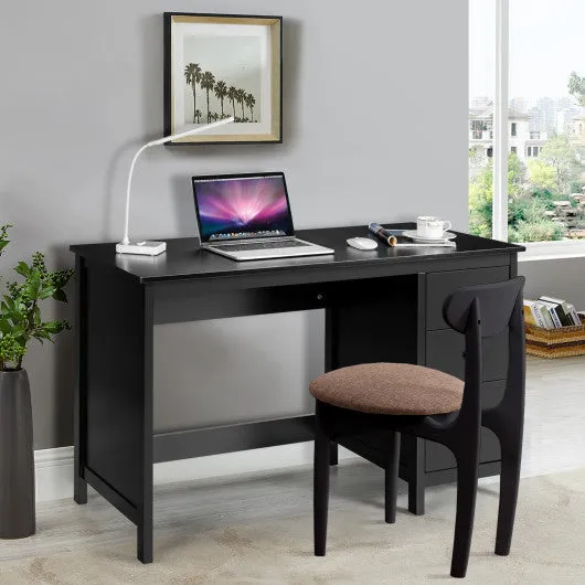 3-Drawer Home Office Study Computer Desk with Spacious Desktop-Black