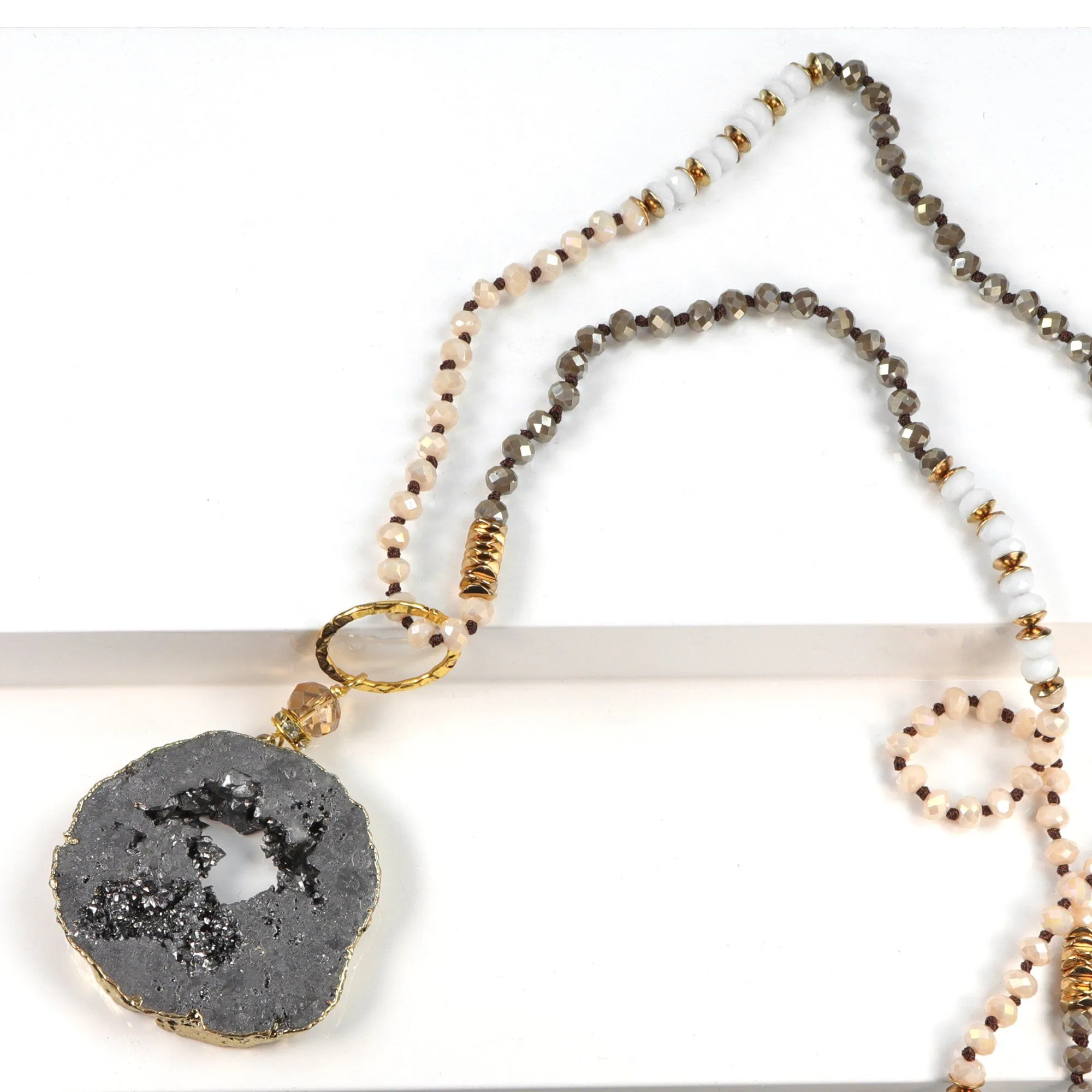 5 Way Druzy Beaded Necklace in Grey