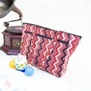 Baby Bag Diaper bag Hospital Bag Maroon Color with Black Zig-zag Design.