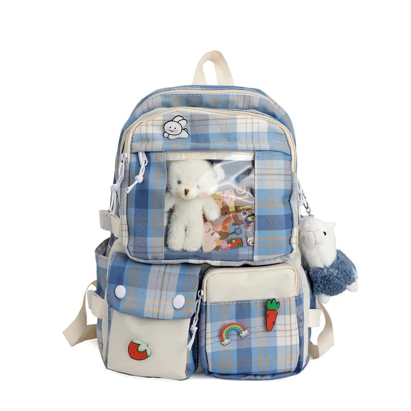 Back to school backpack New Cute Grid Waterproof Candy Colors High Bags For Teenage Girl Student Backpacks Fancy Travel Rucksack