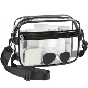 BAGAIL Clear Bag Stadium Approved Crossbody Shoulder Messenger Clear Purse with Adjustable Strap(Rectangle Black)