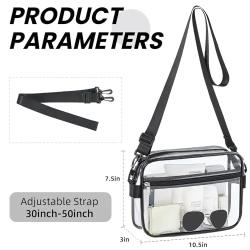 BAGAIL Clear Bag Stadium Approved Crossbody Shoulder Messenger Clear Purse with Adjustable Strap(Rectangle Black)