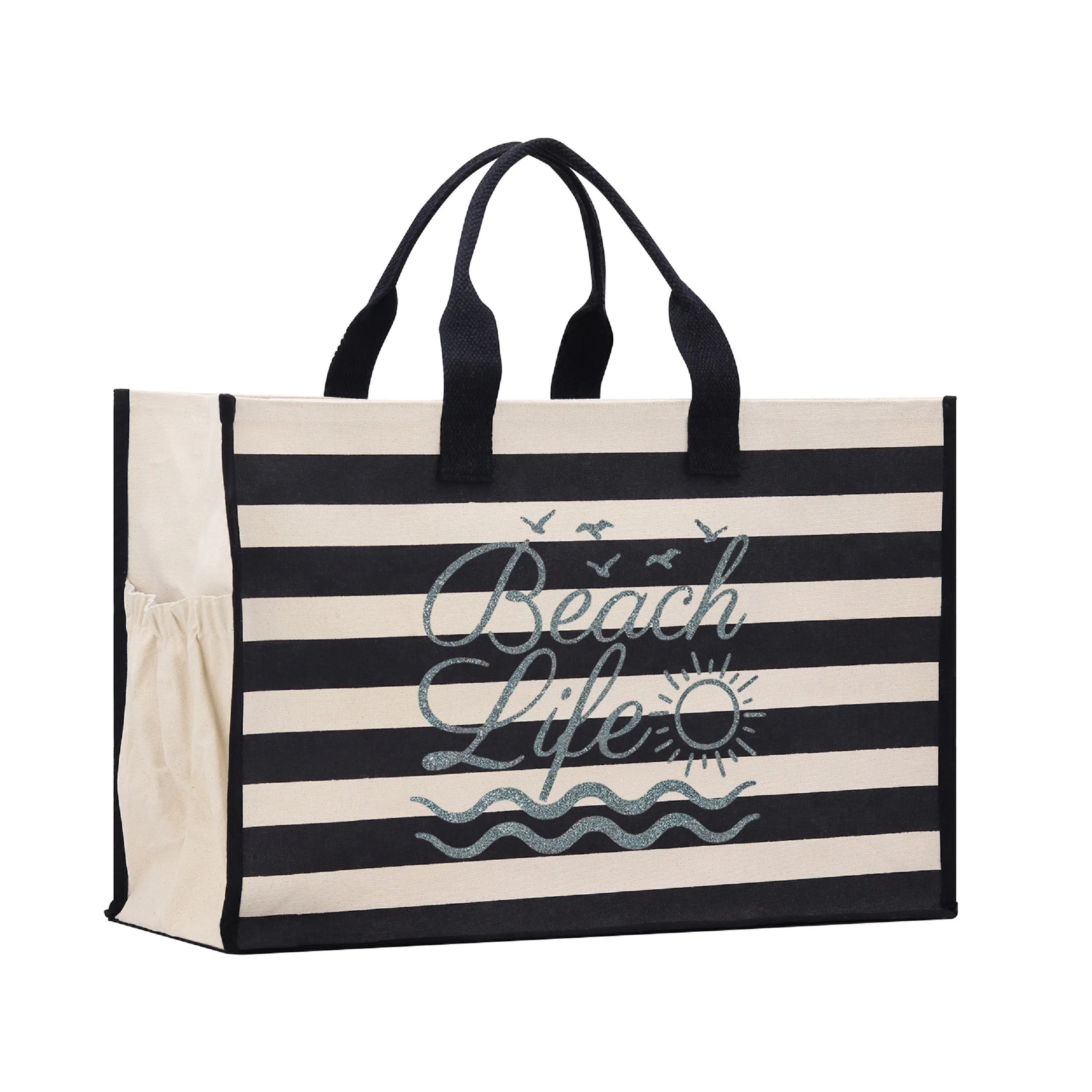 Beach Life Cabana Tote Bag XL - Oversized Chic Tote Bag with Zipper and Inner Pocket - Beach Bag for Women - Weekender Beach Tote