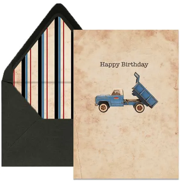 Blue Vintage Dump Truck Birthday Card