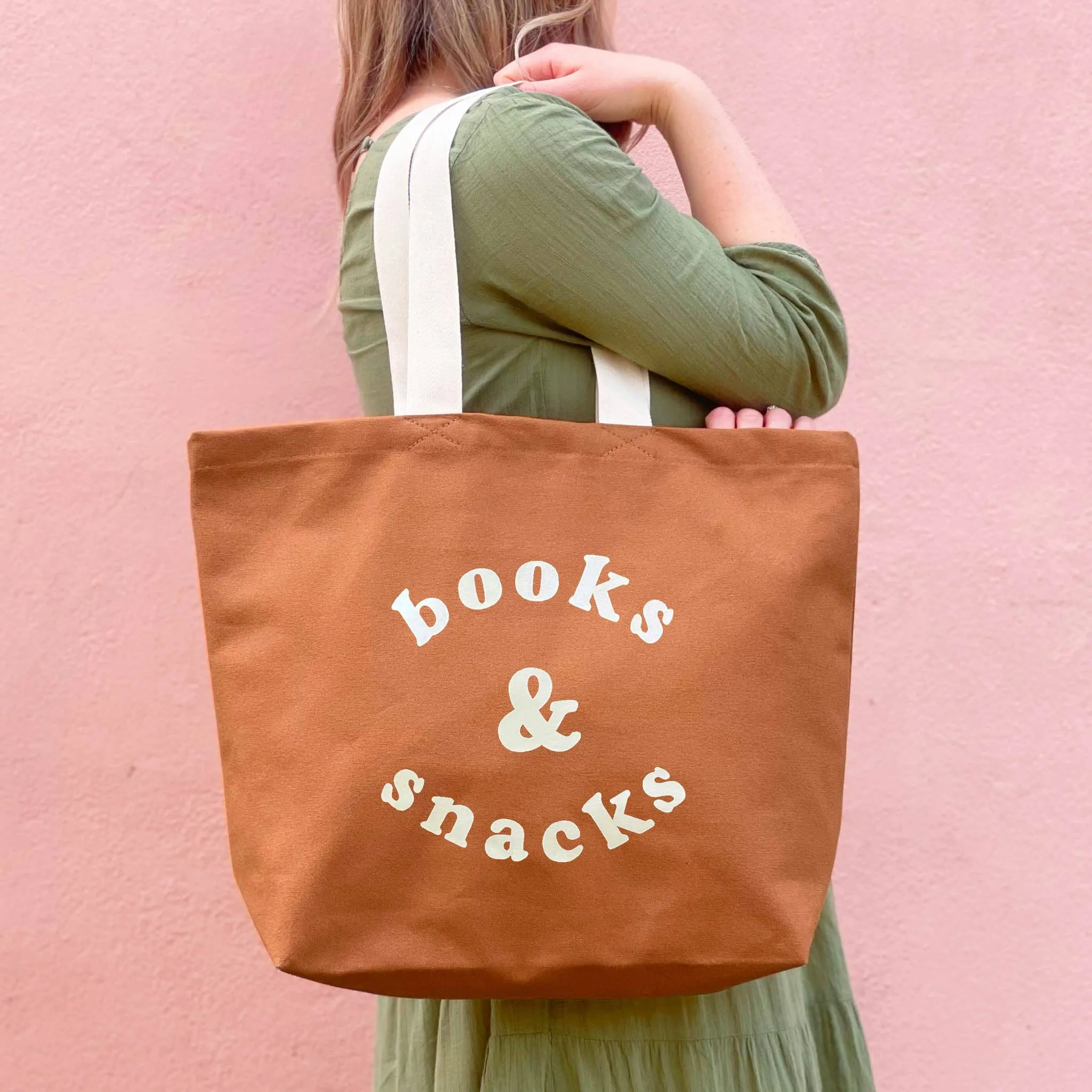 Books & Snacks - Tan Canvas Tote Bag