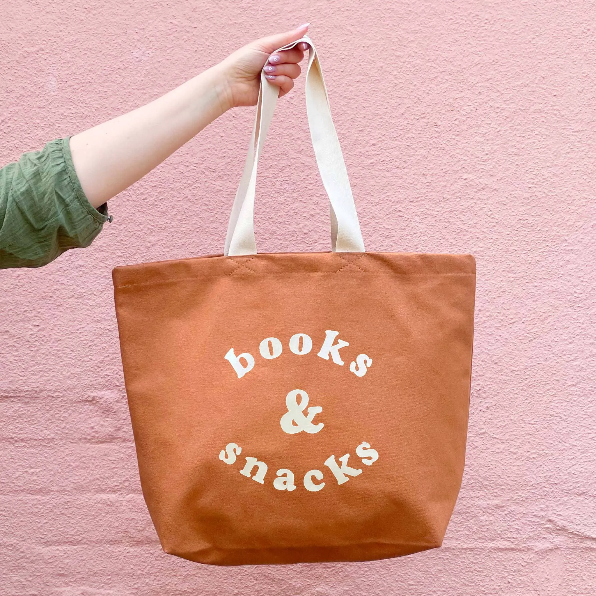 Books & Snacks - Tan Canvas Tote Bag