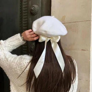 Bowknot White Wool Beret