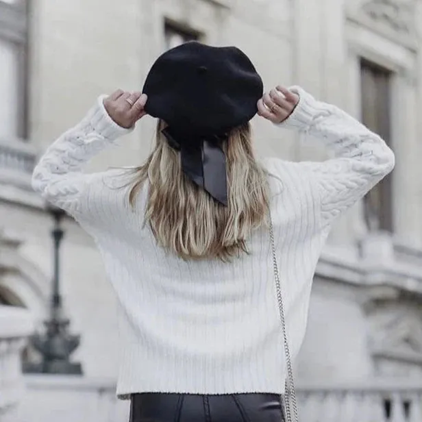 Bowknot White Wool Beret