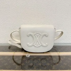 Celine Triomphe White Leather Crossbody Bag Small