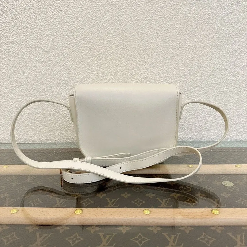 Celine Triomphe White Leather Crossbody Bag Small