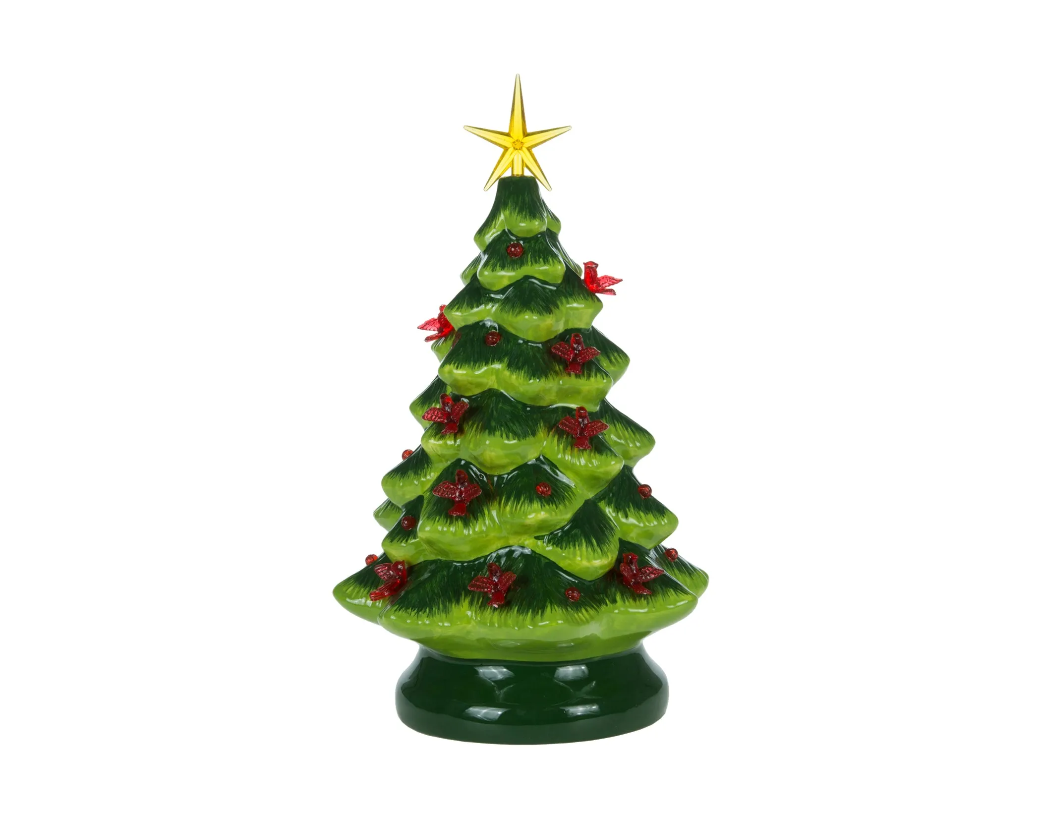 Ceramic Christmas Tree with LED Lights & Cardinals