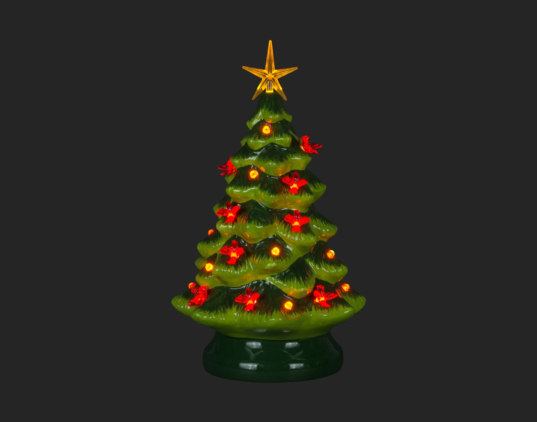 Ceramic Christmas Tree with LED Lights & Cardinals