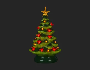 Ceramic Christmas Tree with LED Lights & Cardinals