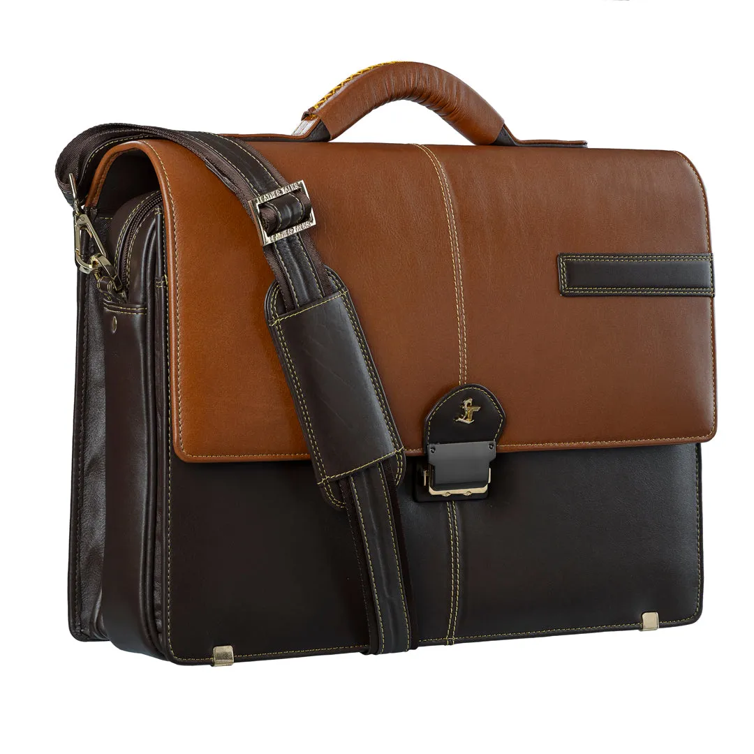 Chris Brown I | Luxury Leather Laptop/Office Bag | Genuine Leather Folio Bag | For Men | Color: Tan