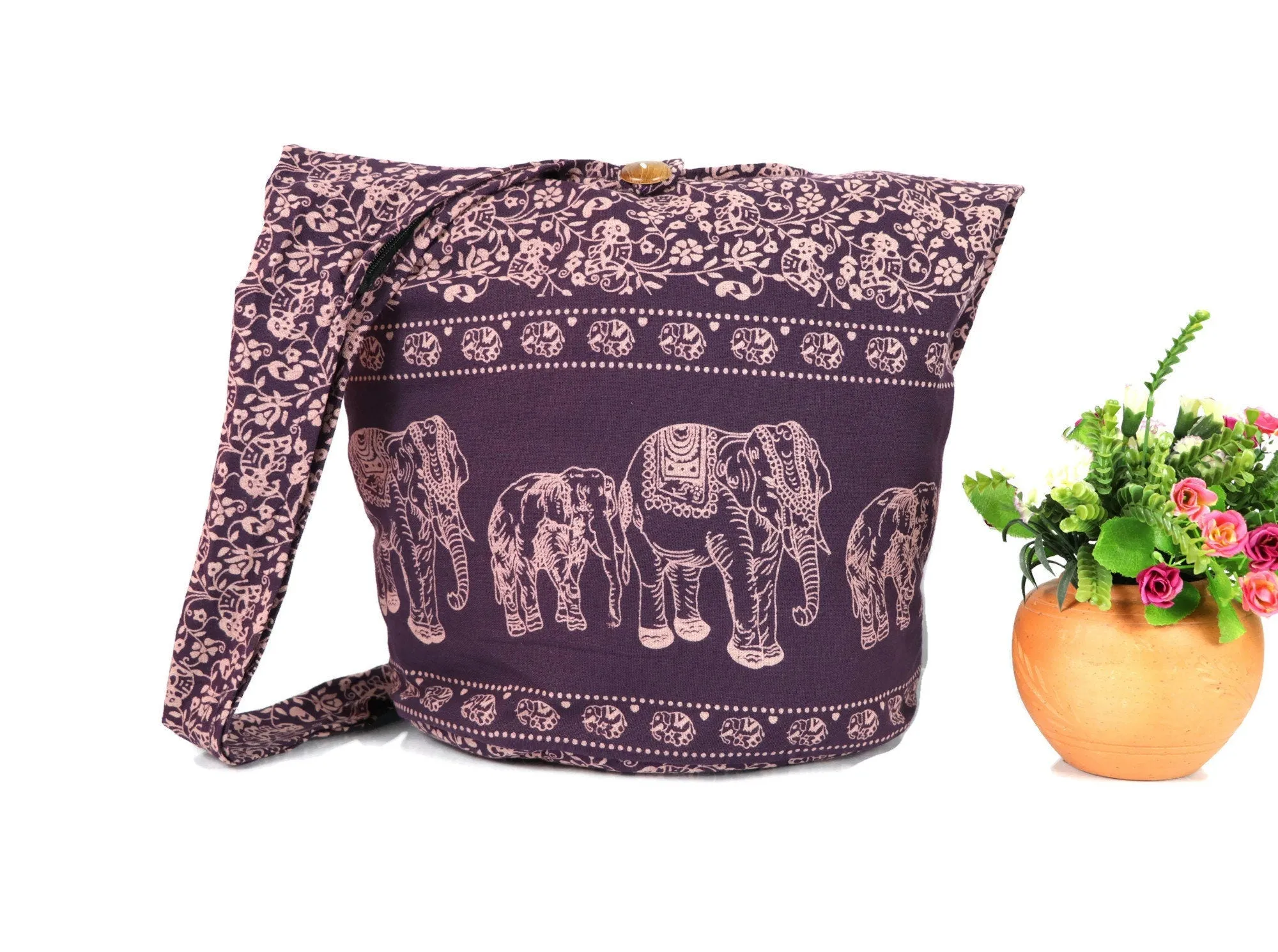 Crossbody bag Hippie Hobo Elephants Sling Cotton Boho Shoulder Messenger Bag Tote Purse