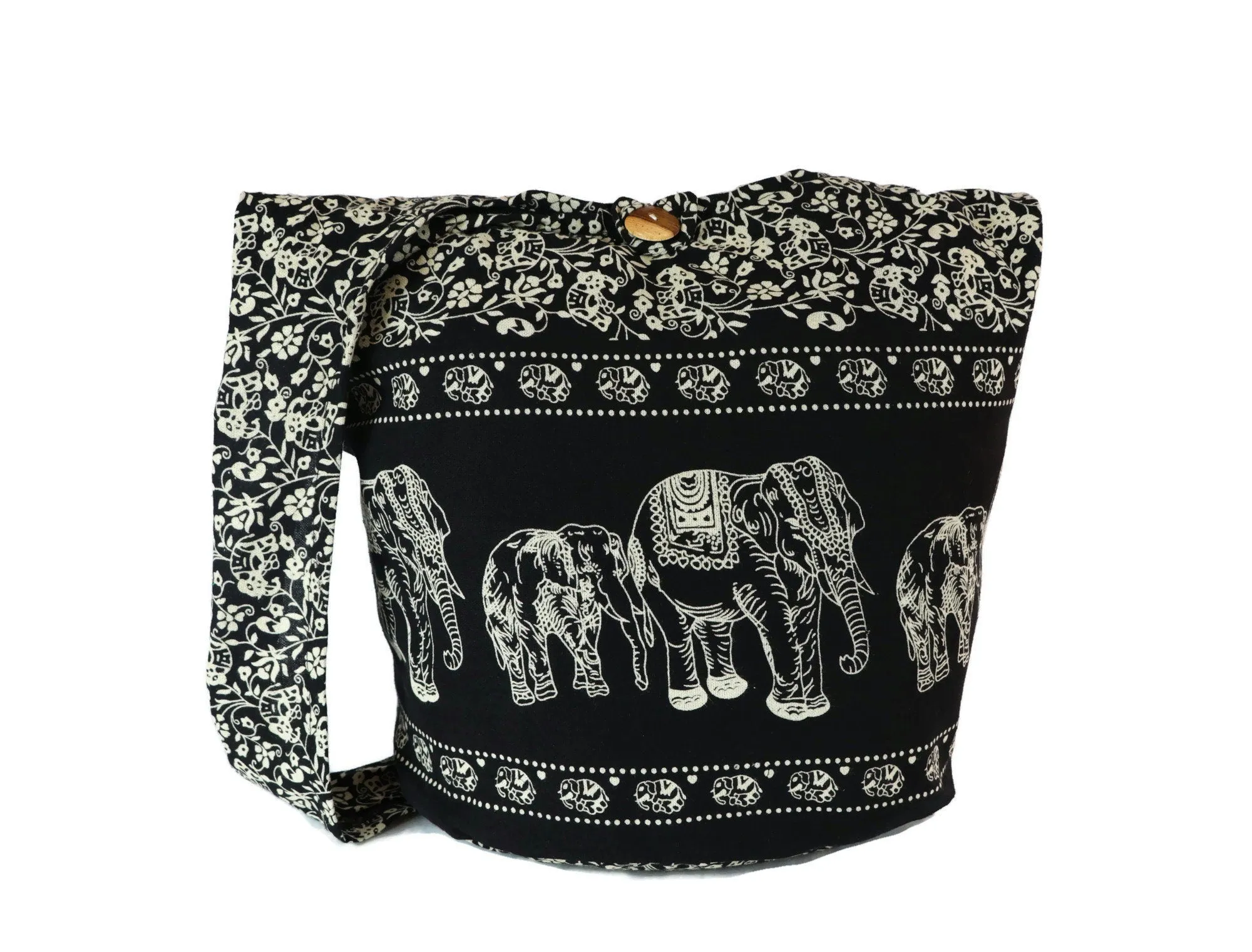 Crossbody bag Hippie Hobo Elephants Sling Cotton Boho Shoulder Messenger Bag Tote Purse