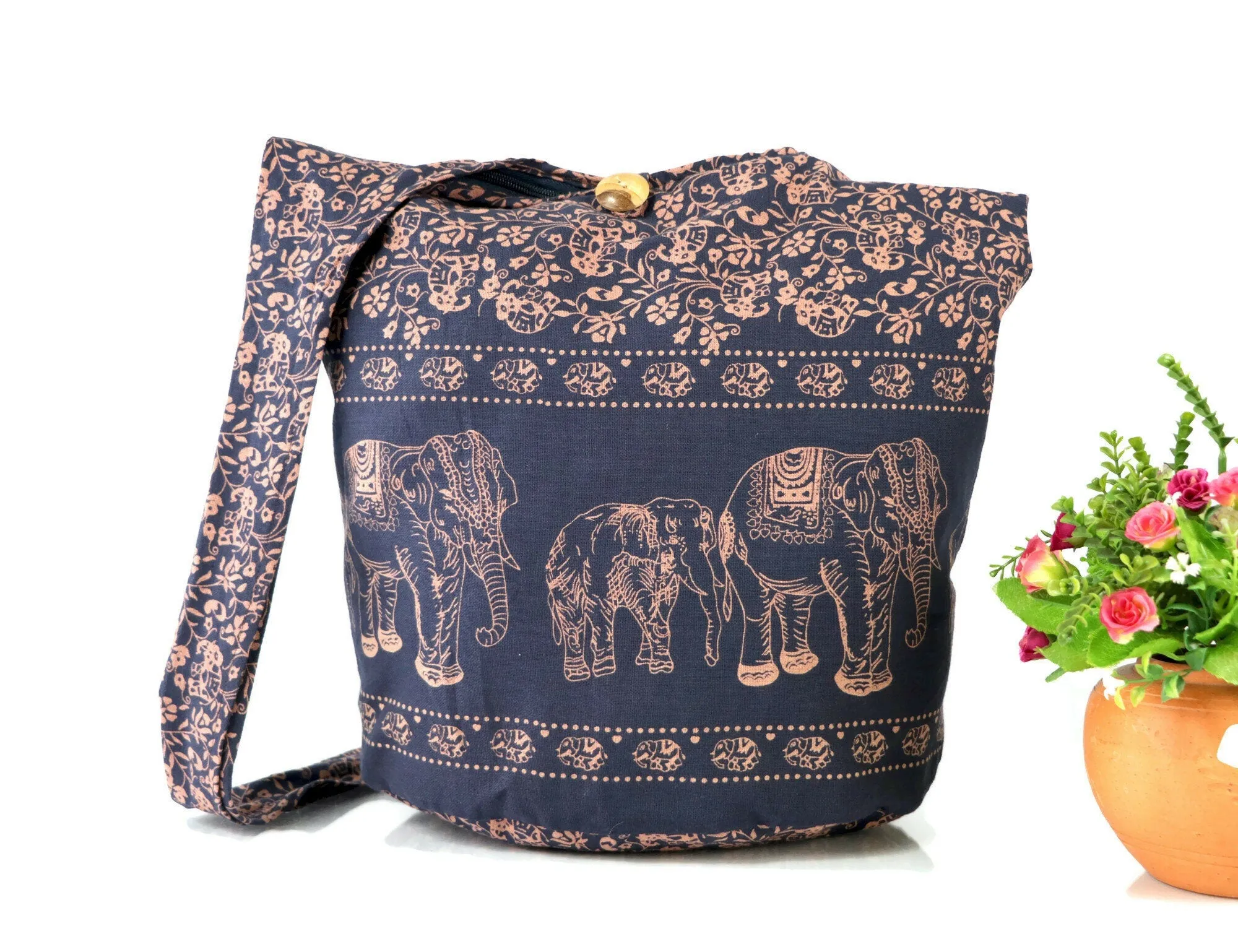 Crossbody bag Hippie Hobo Elephants Sling Cotton Boho Shoulder Messenger Bag Tote Purse