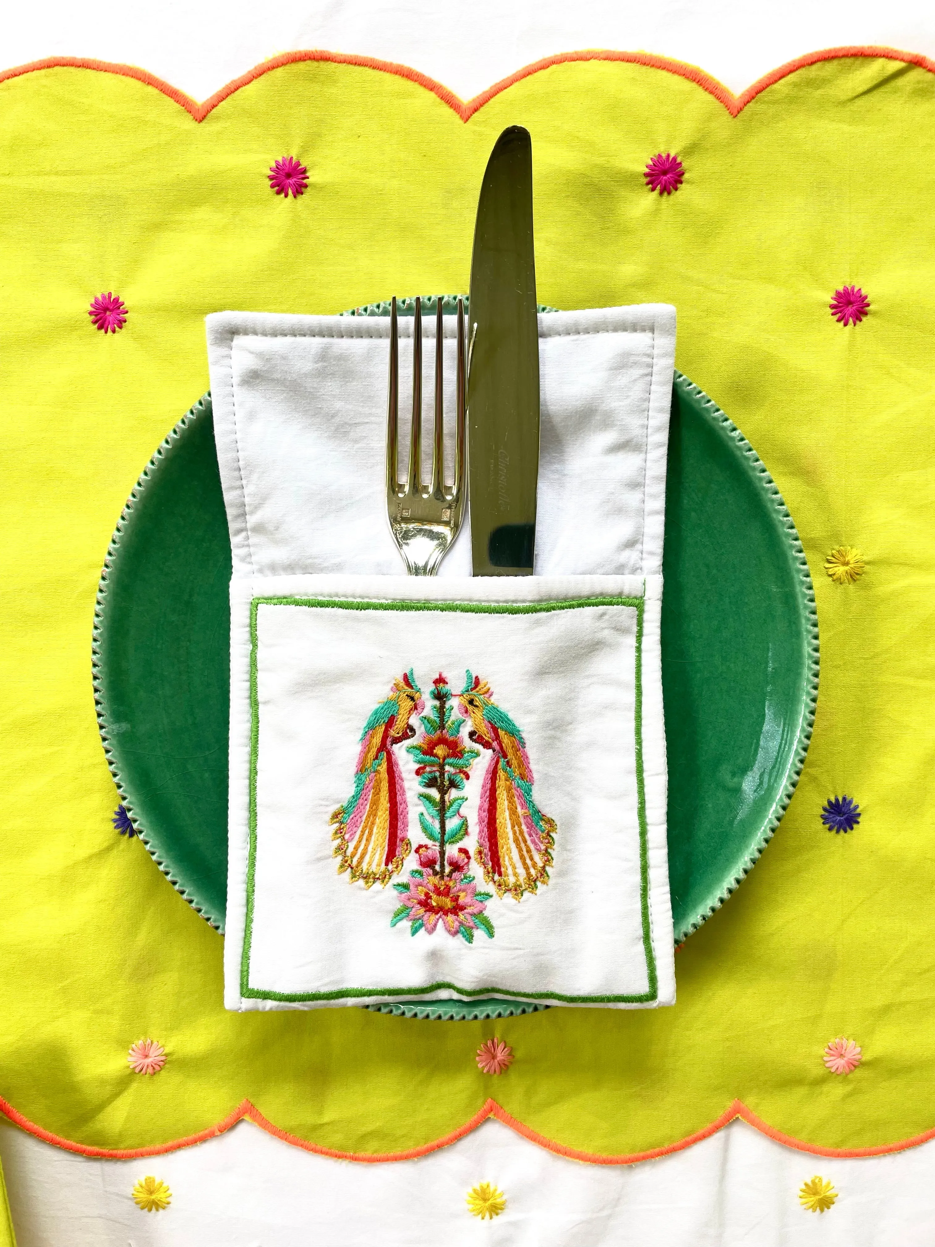 Cuttlery Pocket Parrot Embroidery on White