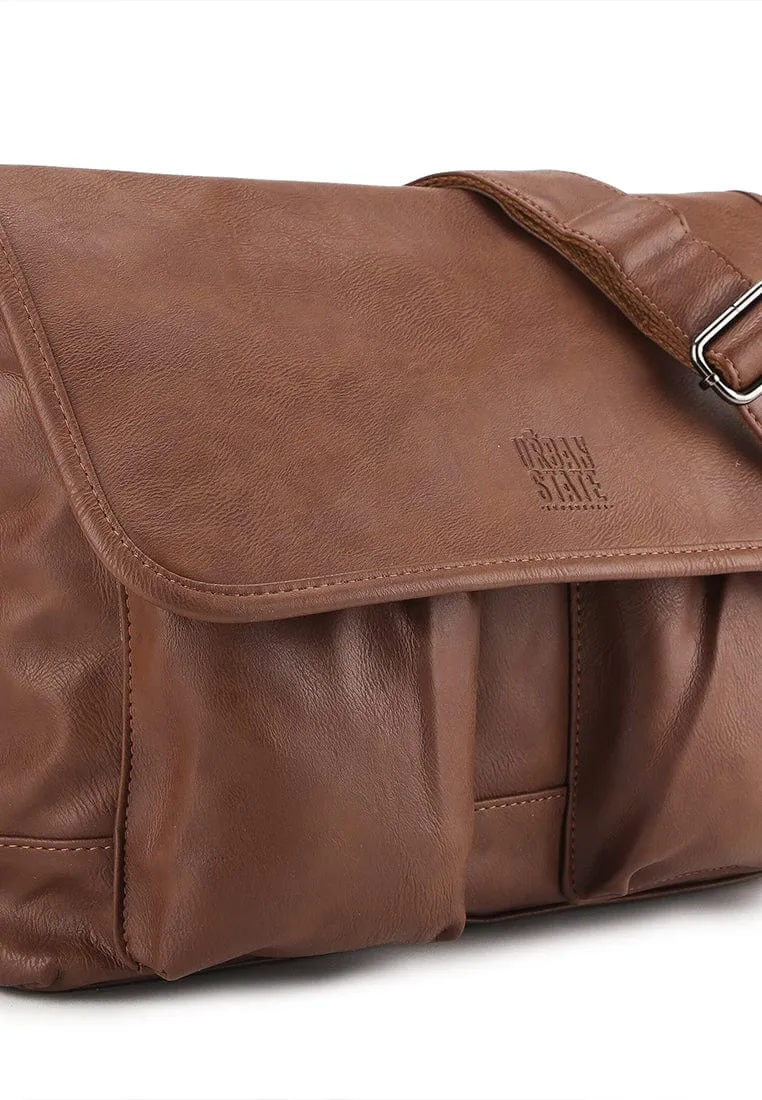 Distressed Leather Hitch Messenger Bag - Camel