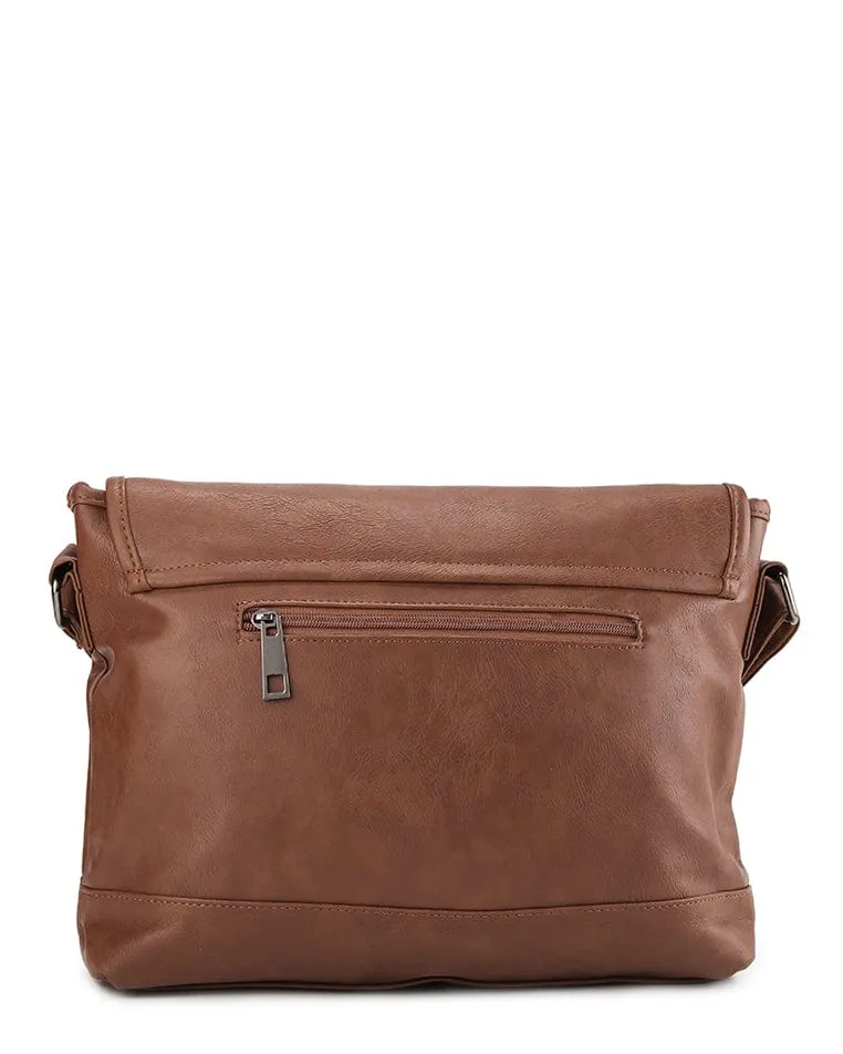 Distressed Leather Hitch Messenger Bag - Camel