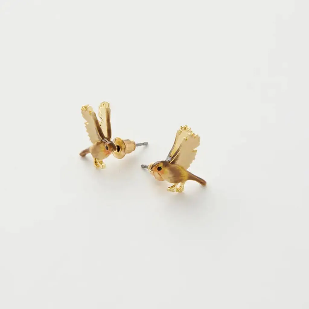 Enamel Flying Robin Stud Earrings