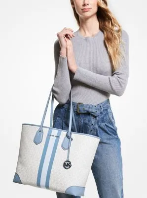 Eva Large Logo Stripe Tote Bag