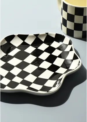 Filtrum Home - Checkered Ceramic Plate - Black