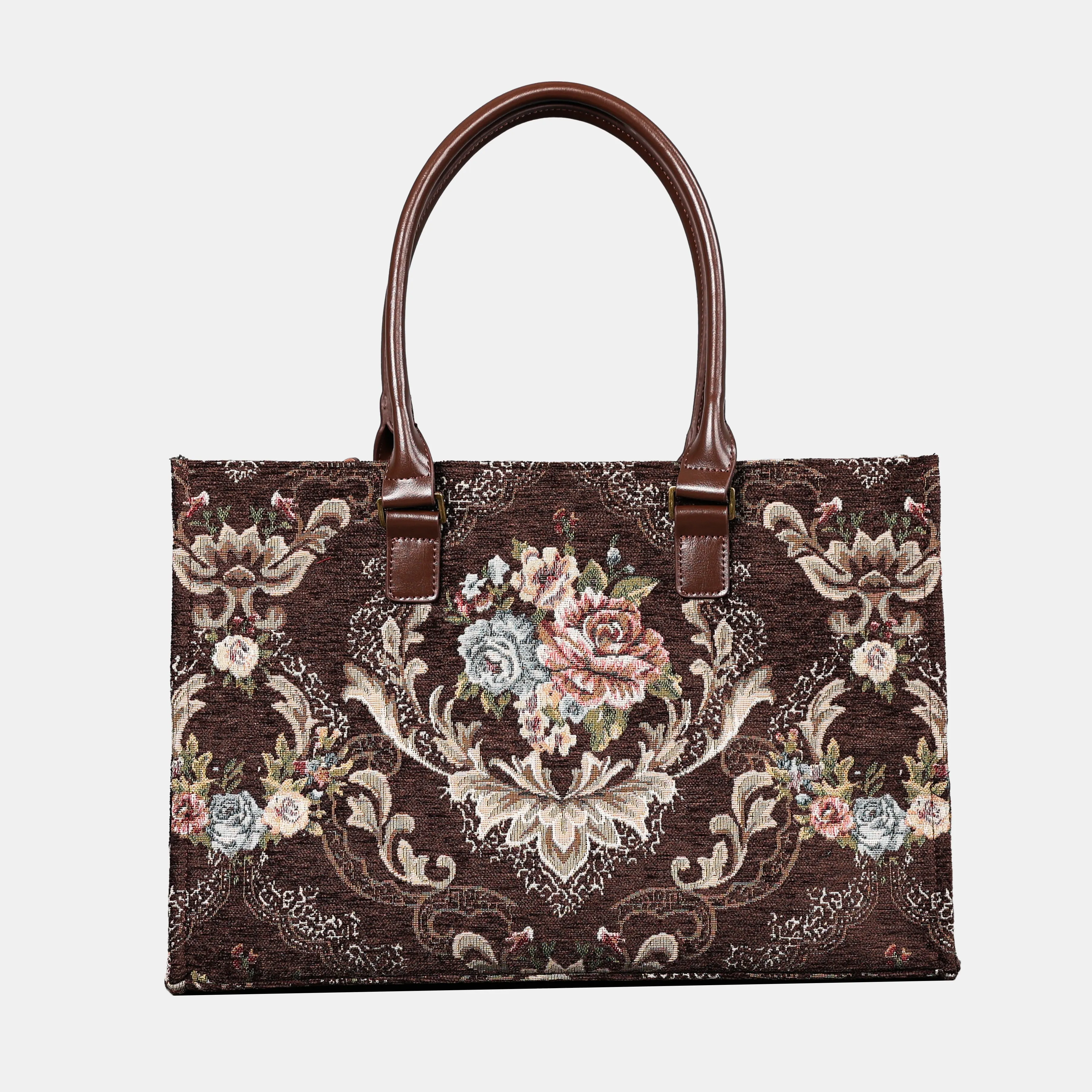 Floral Brown Laptop Work Tote