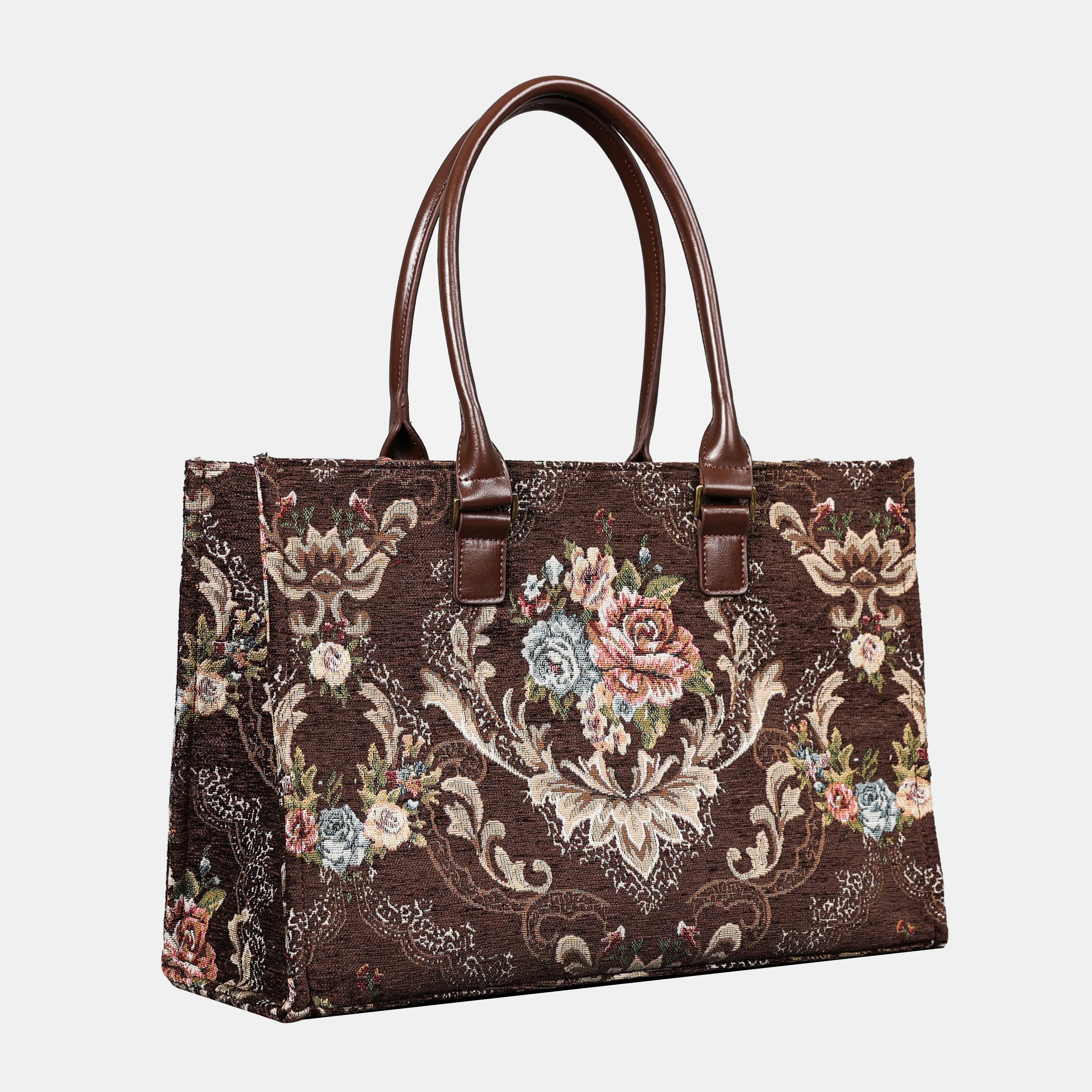 Floral Brown Laptop Work Tote