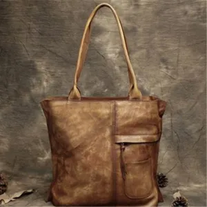 Handmade Full Grain Leather Messenger Bag Tote Bag Shopping Bag