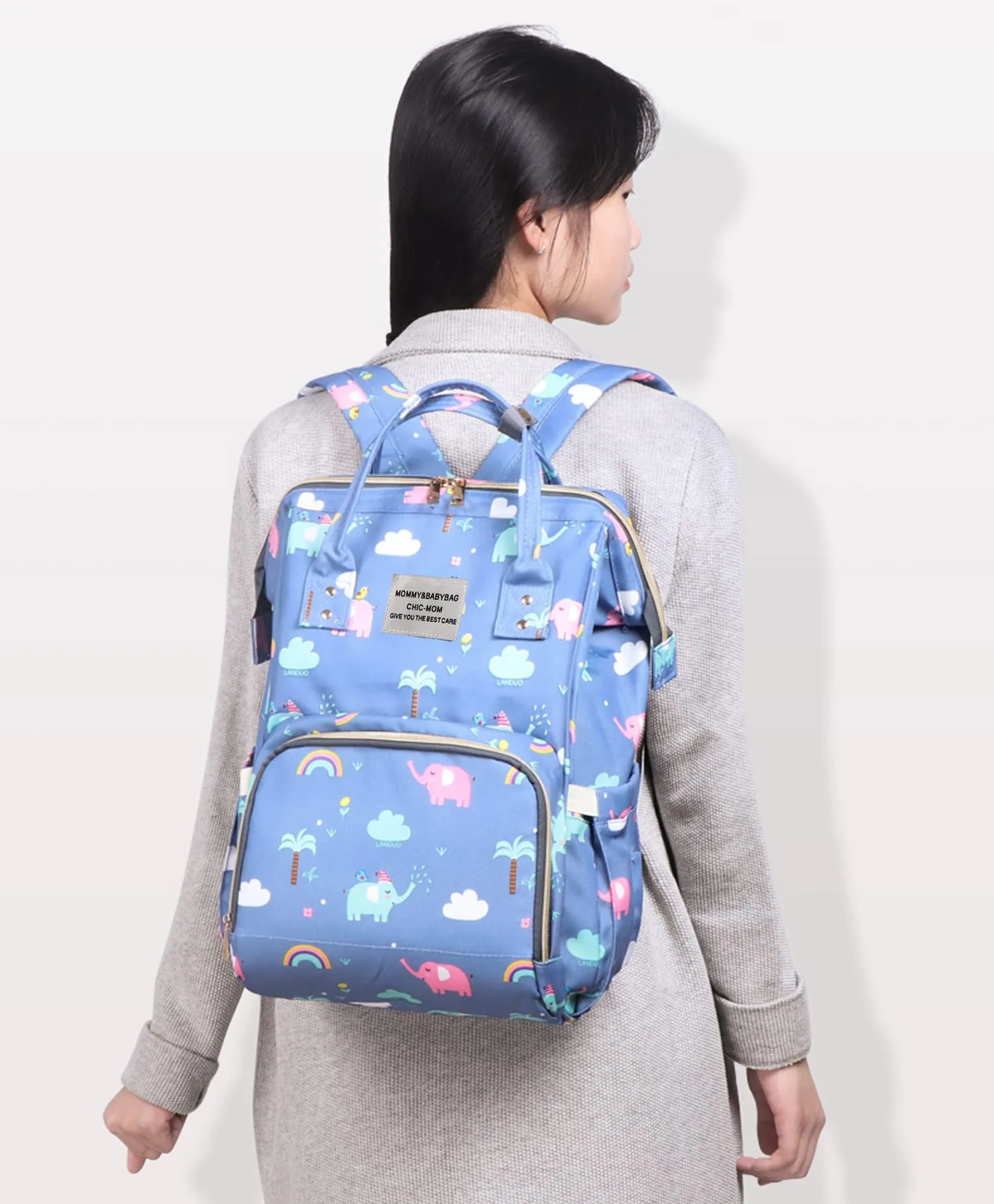 House of Quirk Baby Diaper Bag Maternity Backpack (Blue Elephant Printed)