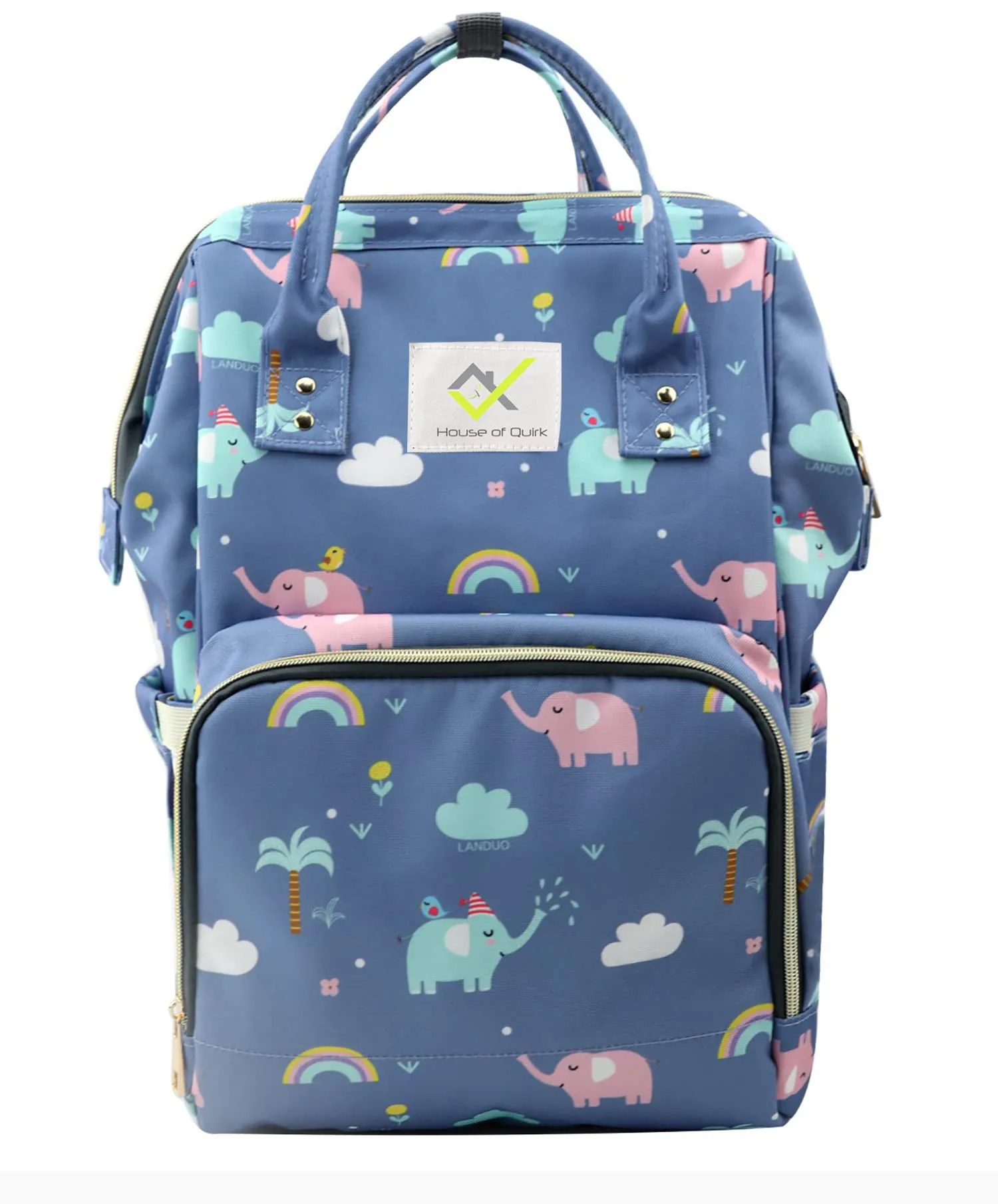 House of Quirk Baby Diaper Bag Maternity Backpack (Blue Elephant Printed)