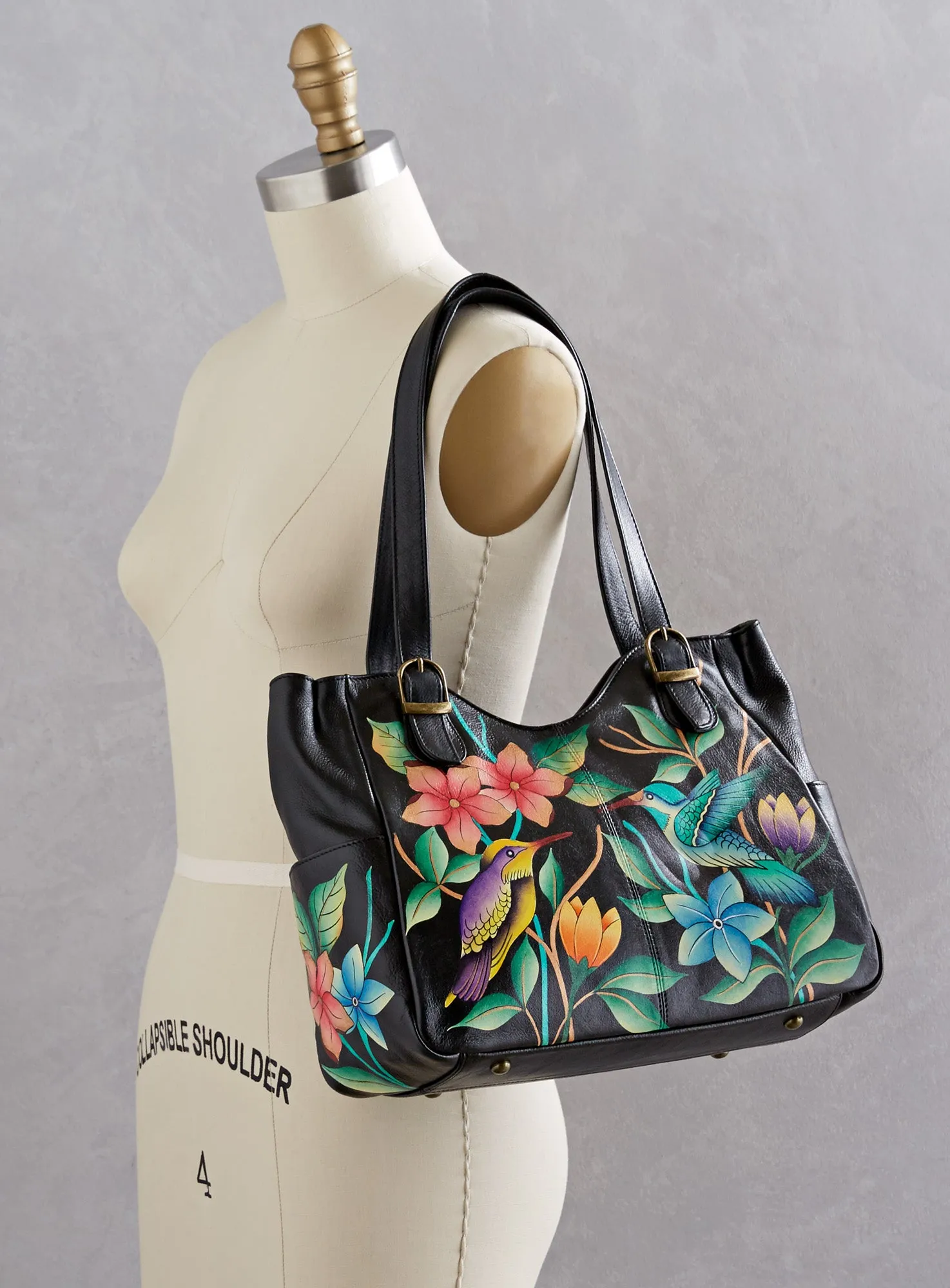 Hummingbirds at Night Hand-Painted Shoulder Bag