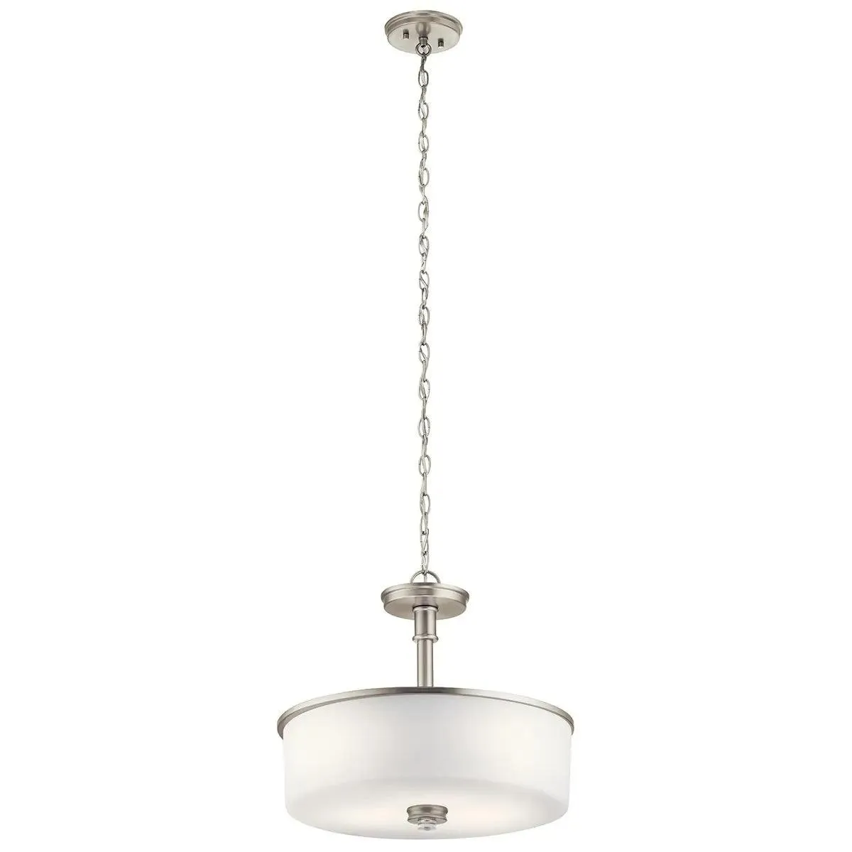 Joelson 18" 3-Light Convertible Semi-Flush Mount Light with Satin etched cased opal glass, Brushed nickel Finish