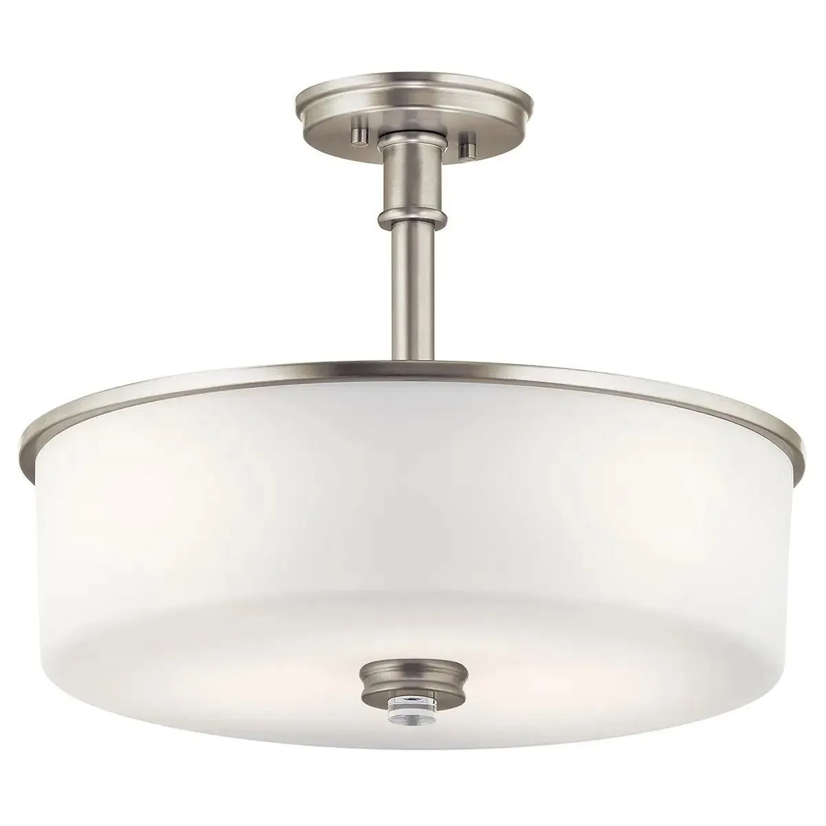 Joelson 18" 3-Light Convertible Semi-Flush Mount Light with Satin etched cased opal glass, Brushed nickel Finish