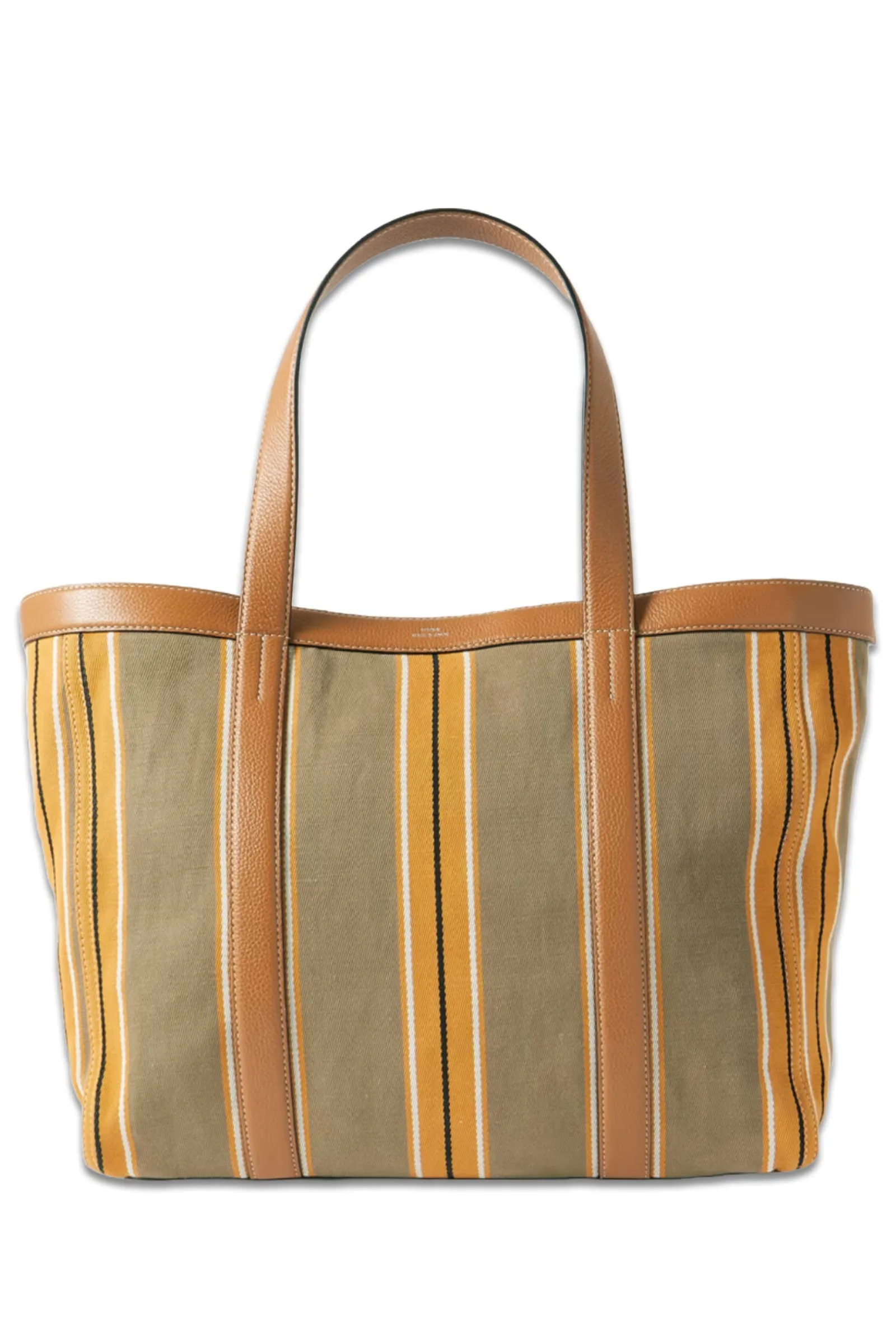 Large Leather-Trimmed Striped Canvas Tote