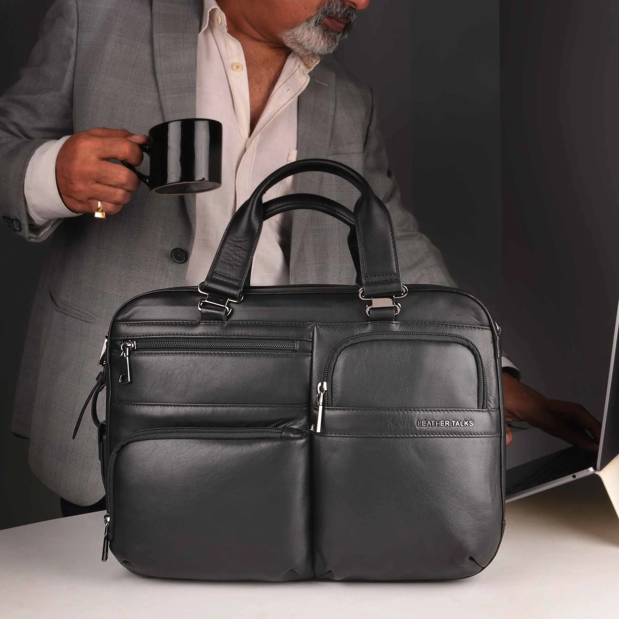 Luxury Corporate Diwai Gift | Jacob Folio Bag | Leather Briefcase For Men | Genuine Leather| Colour: Black