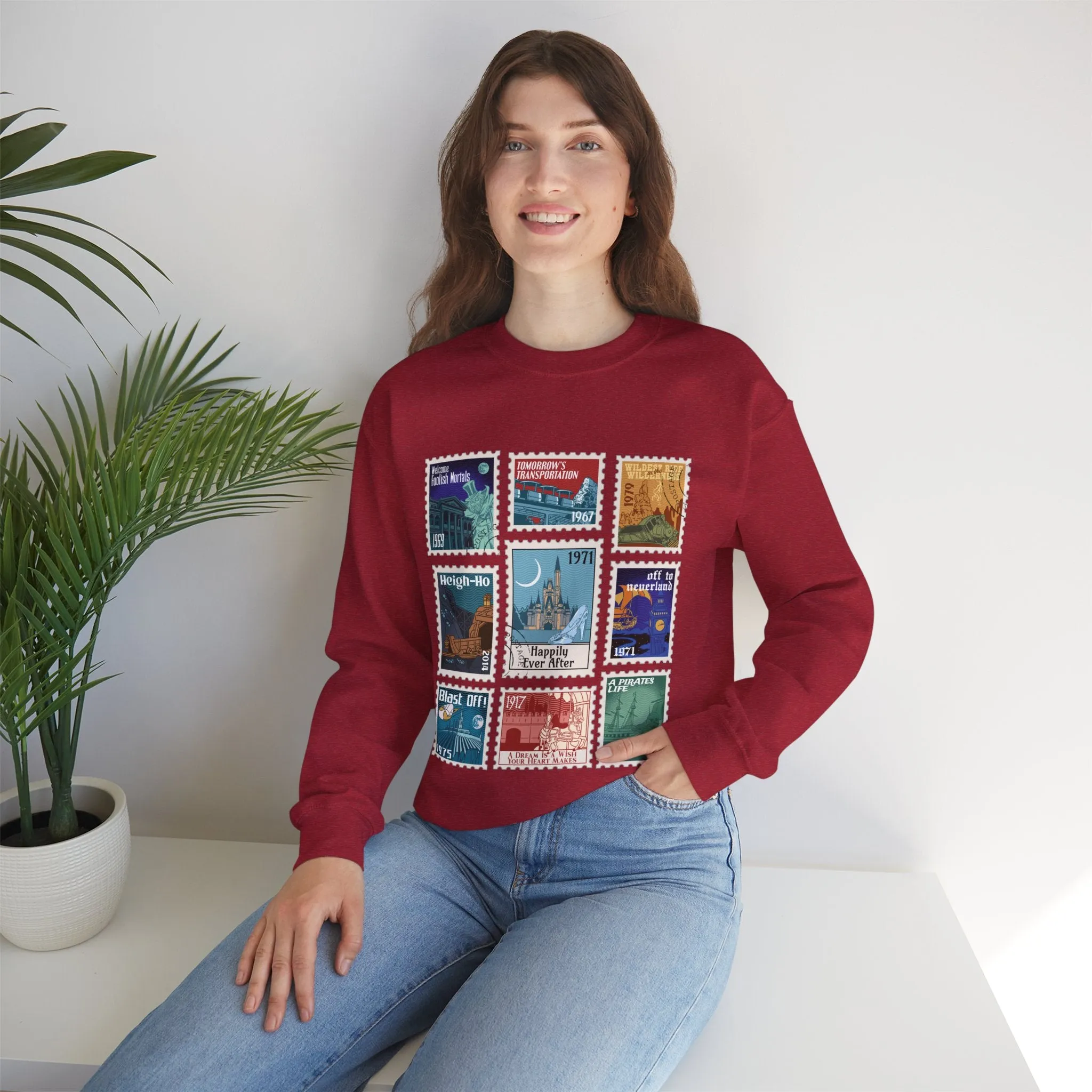 Magic Kingdom Vintage Stamps - Adult Crewneck Sweatshirt