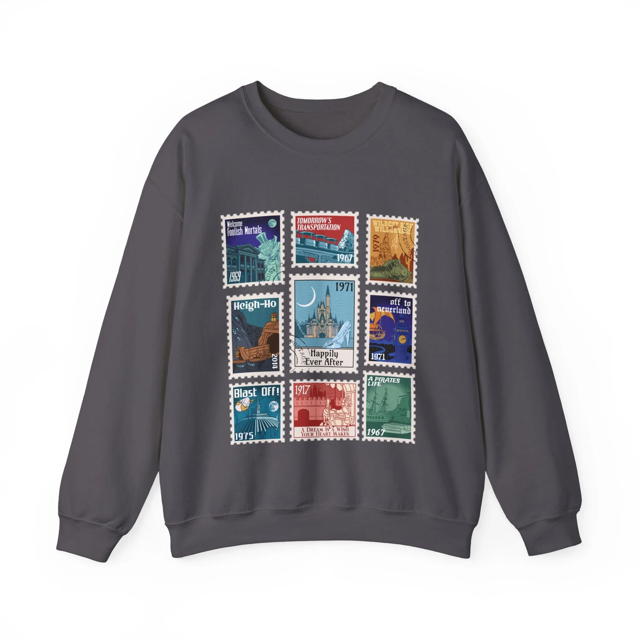 Magic Kingdom Vintage Stamps - Adult Crewneck Sweatshirt