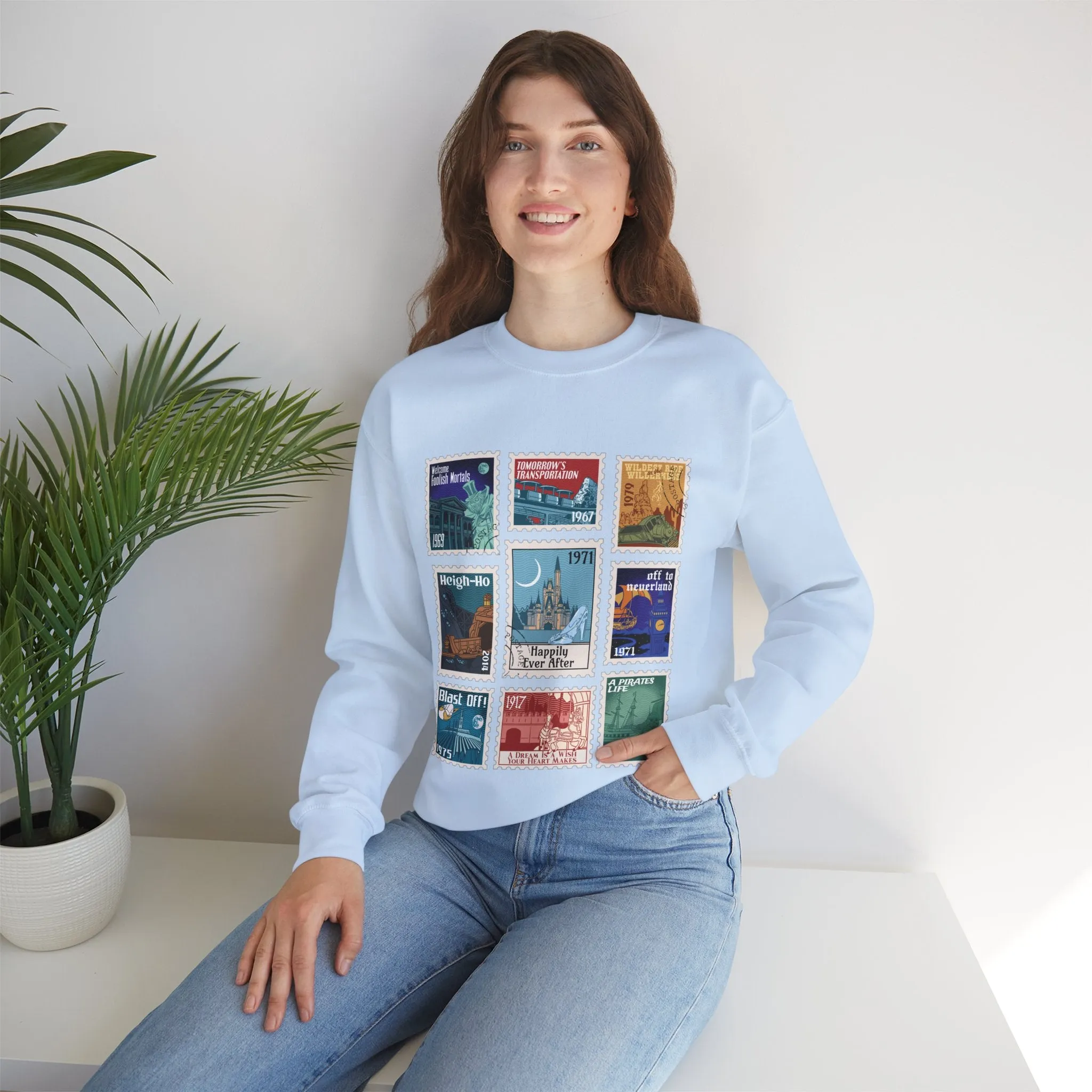 Magic Kingdom Vintage Stamps - Adult Crewneck Sweatshirt