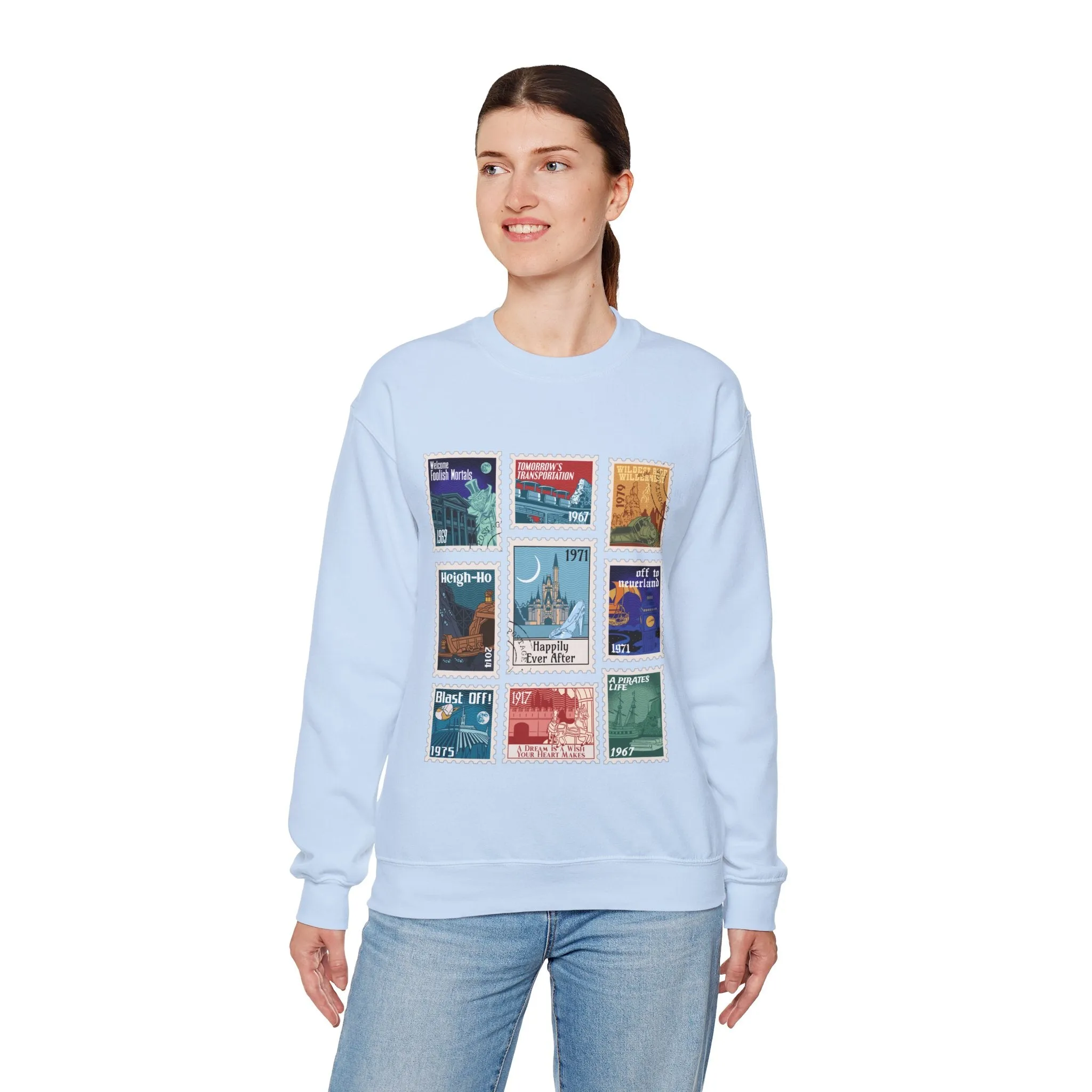 Magic Kingdom Vintage Stamps - Adult Crewneck Sweatshirt